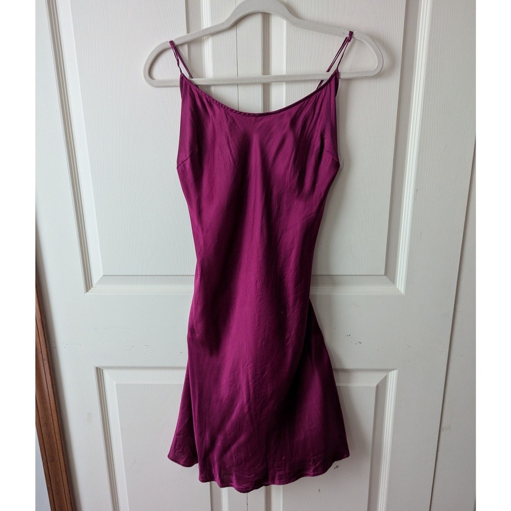 Victorias Secret Silk Slip Dress Sz L Magenta Back Button‎ Satin Nightgown Y2K